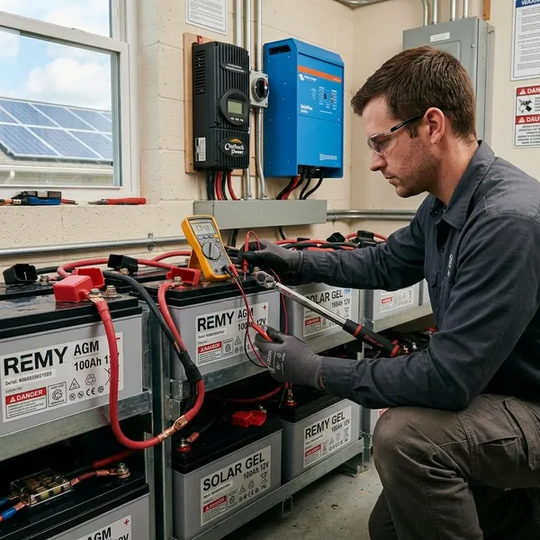 What should you check before connecting either battery?
